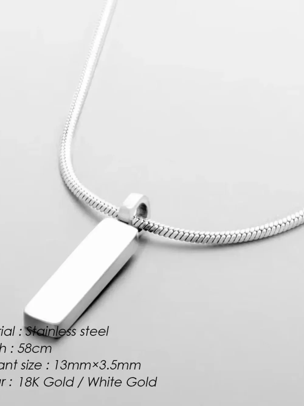 Men's Minimal White Gold Bar Necklace - Sleek Stainless Steel Pendant